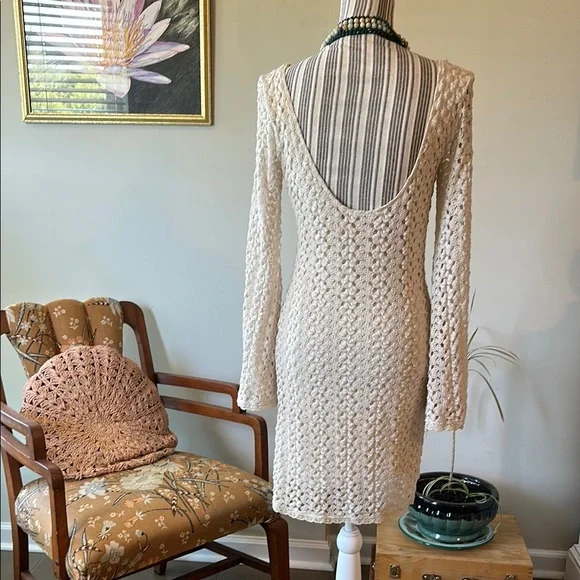 Cream Knit Dress- Vintage Free People - Picture 2 of 5